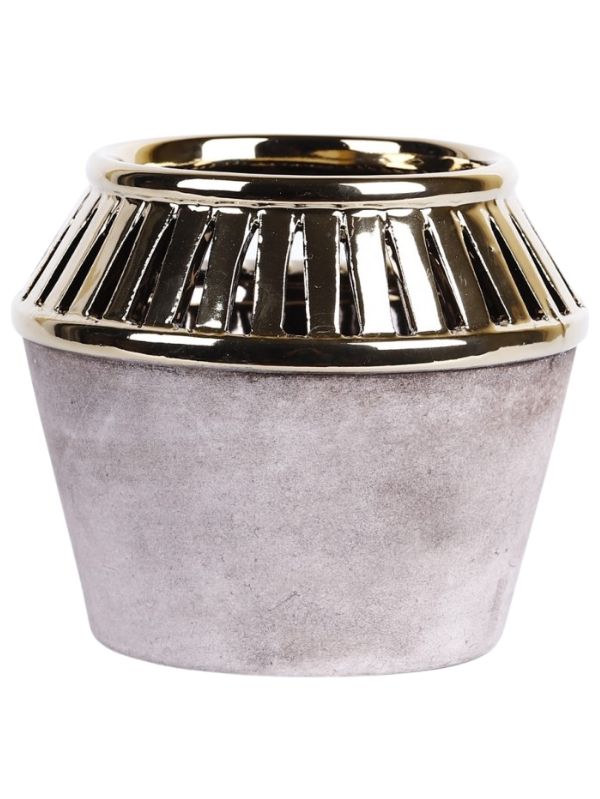 Cache pot gris rosé & doré - 16,5 cm