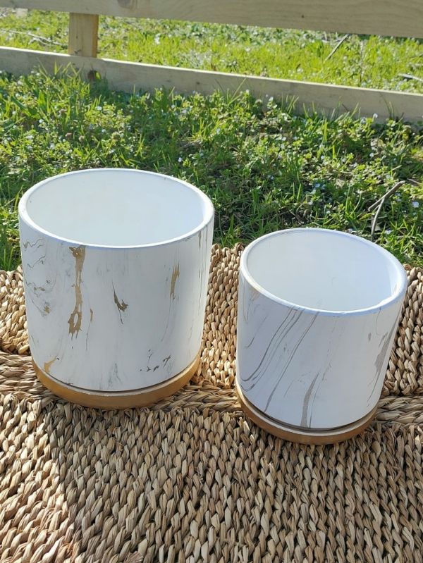 Cache pot blanc effet marbré - Set de 2