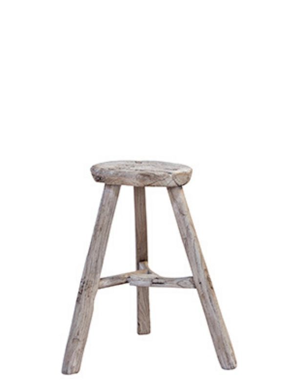 • PIECES UNIQUES • Tabouret Rond en Bois Ancien Patine Blanche XL