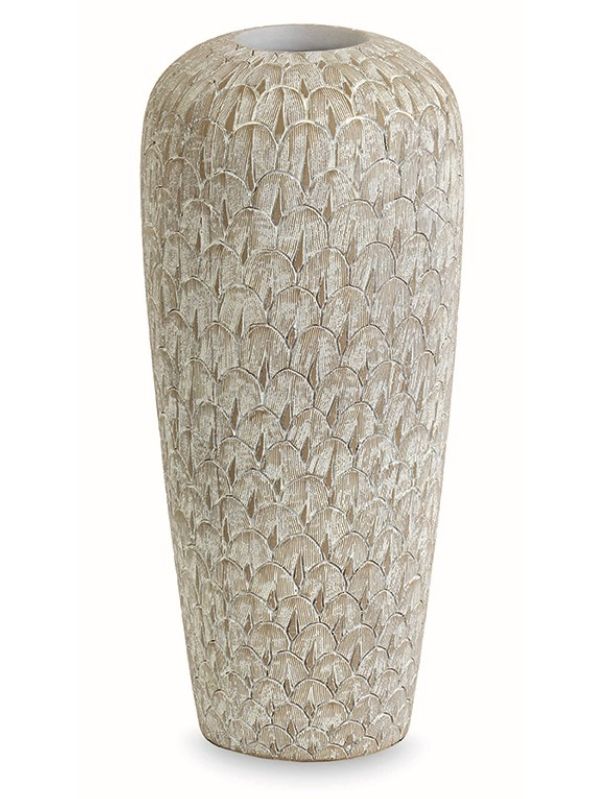 Vase déco motifs écailles blanc & or - 36 cm