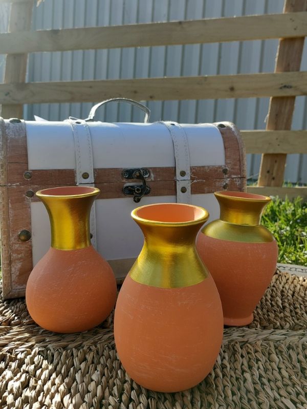Vase terre cuite orange & doré - Set de 3