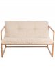 Canapé Métal Effet Bois et Coussin Déhoussable Matelassé Blanc - 125 cm 