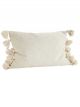 Coussin à Pompons Coton Blanc - 60 x 40 cm