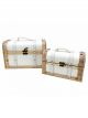 Malle blanche similicuir & bois naturel - Lot de 2