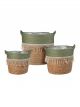 Panier en osier naturel & vert - Set de 3